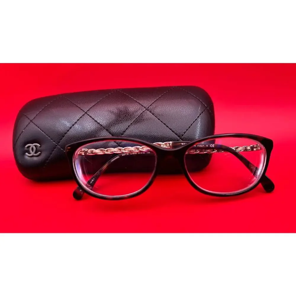 Chanel 3221-Q Gold Tone Intertwine Chain Link Tortoise 51-15-135 Eye Glasses